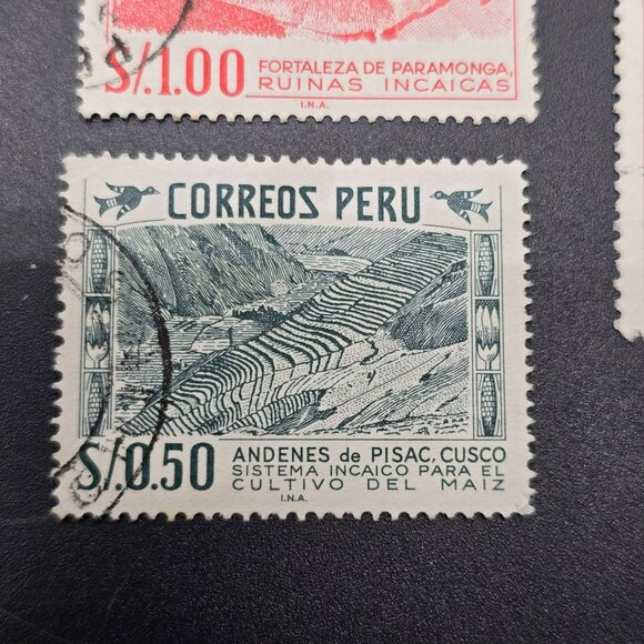 Vintage Peruvian Postage Stamps Set Of 3 - Fortaleza De Paramonga LI3061 - Picture 3 of 5